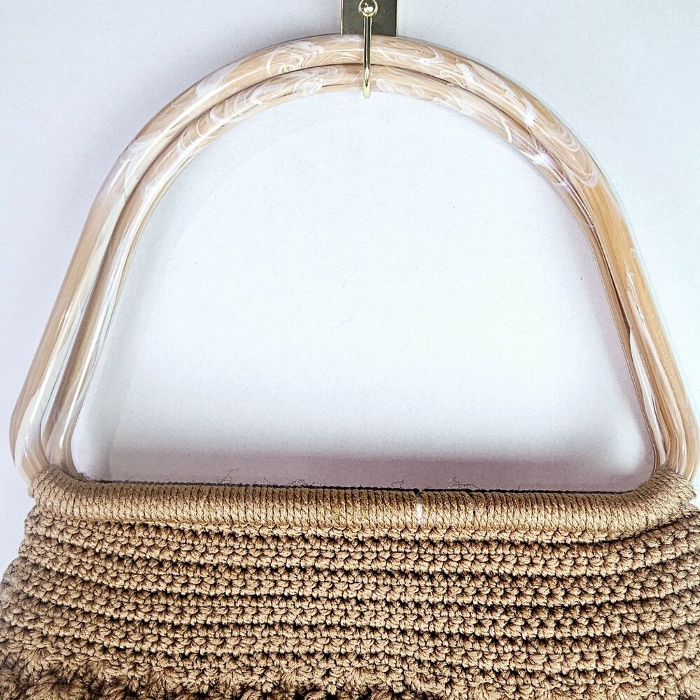 Vintage Large Swirl Double Handled Crochet Bubble Stitch Hobo Style Handbag - Picture 6 of 8